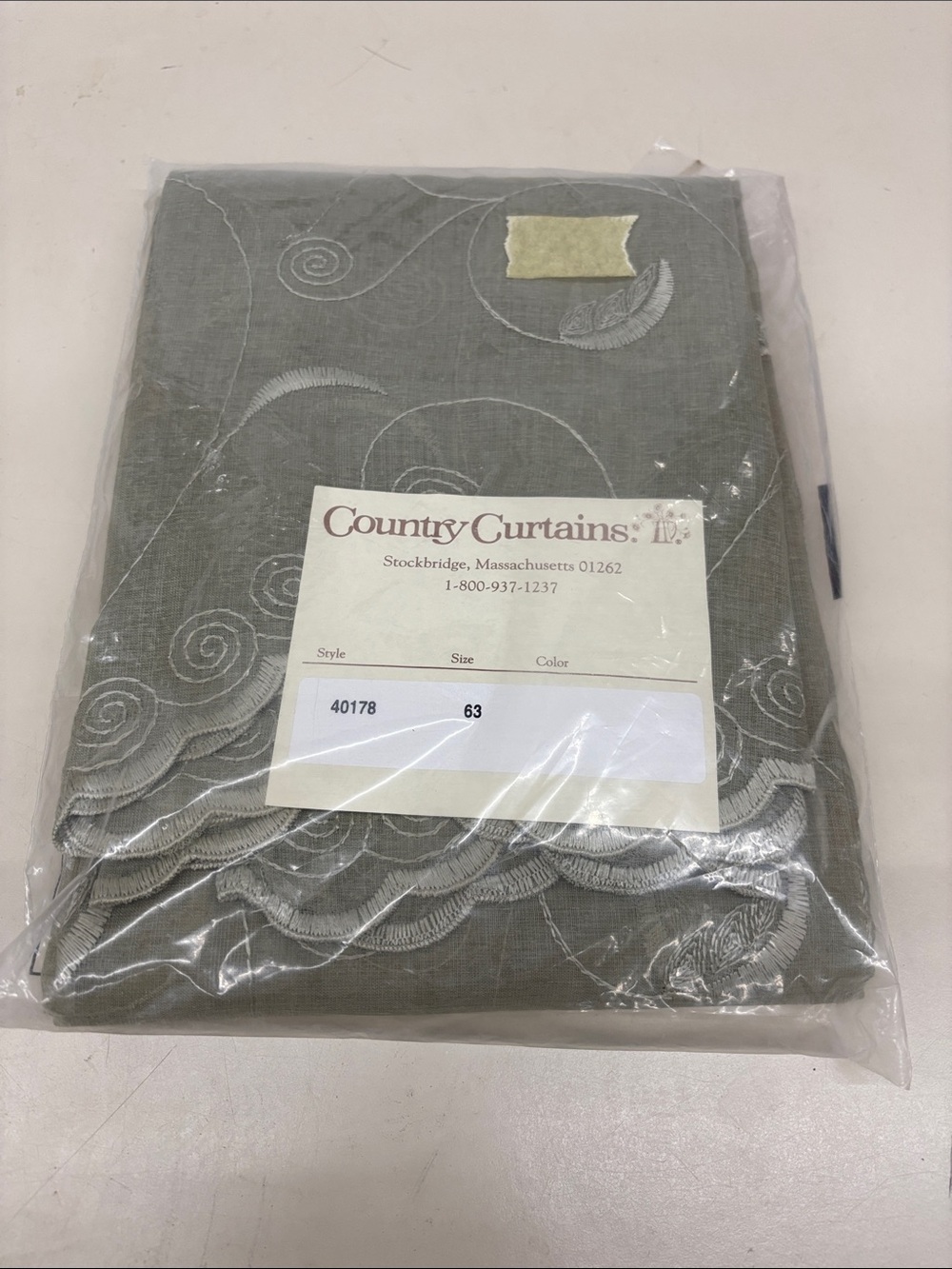 NWT Country Curtains Embroidered Sheer Panel in Light Gray